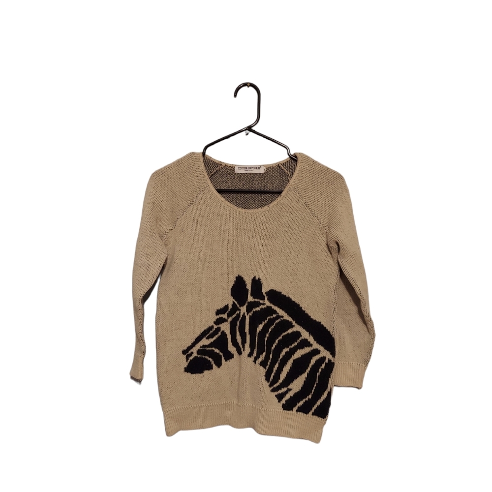 Cotton Emporium Sweater Small Zebra Novelty Animal 3/4 Sleeve Office Cabincore